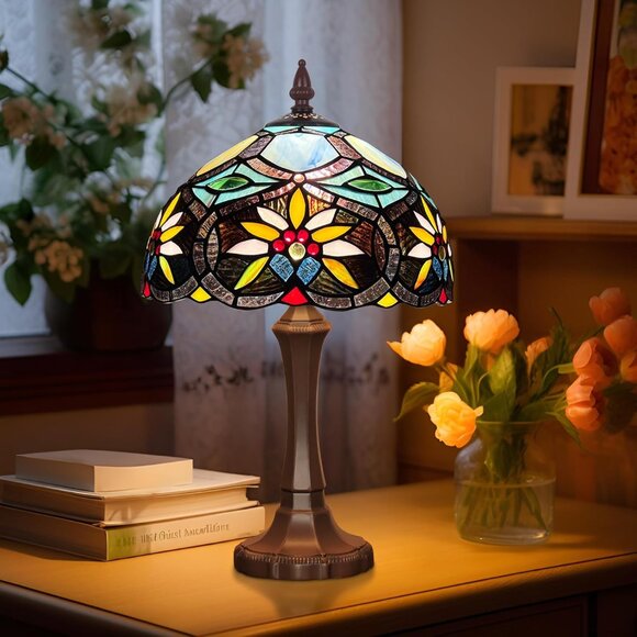 NEW! Tiffany Style Lamp Handmade Stained Glass Sunflower Table Lamp 19" - Picture 2 of 6